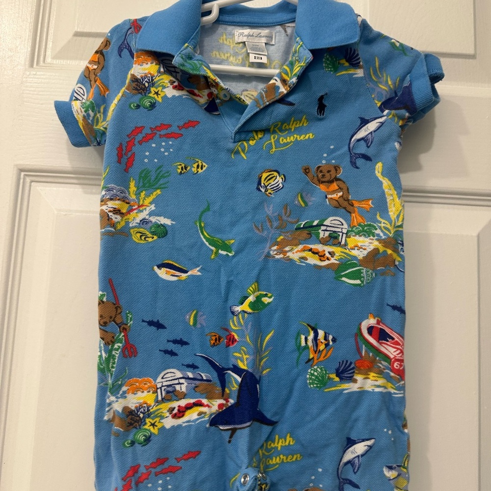 Ralph Lauren Kids' Blue Polo Shirt with Ocean Print